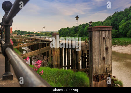 Abandoned, rotting wooden rustic docks in Bristol England UK Stock Photo