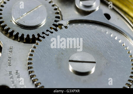 Macro shot of gears in a old wrist watch Stock Photo