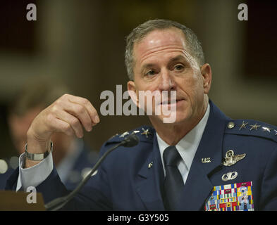Washington, District of Columbia, USA. 16th June, 2016. United States Air Force General David L. Goldfein testifies before the US Senate Committee on Armed Services on his reappointment to the grade of General and to be Chief Of Staff of the US Air Force on Capitol Hill in Washington, DC on Thursday, June 16, 2016.Credit: Ron Sachs/CNP Credit:  Ron Sachs/CNP/ZUMA Wire/Alamy Live News Stock Photo