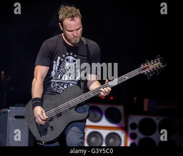 Oshkosh, Wisconsin, USA. 12th June, 2016. Bassist JEFF AMENT of Pearl Jam perform live at Great Stage Park during Bonnaroo Music and Arts Festival in Manchester, Tennessee © Daniel DeSlover/ZUMA Wire/Alamy Live News Stock Photo