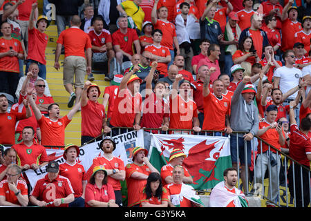 Lens, France. 16th June, 2016. Supporters (Wales) ; June 16 2016 - Football : Uefa Euro France 2016, Group B, England 2-1 Wales at Stade Bollaert-Delelis, Lens Agglo, France. Credit:  aicfoto/AFLO/Alamy Live News Stock Photo