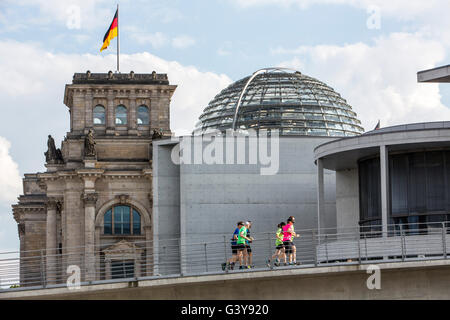 Jogger, running in the parliament district, Berlin, Germany, German parliament building, The Reichstag, Stock Photo
