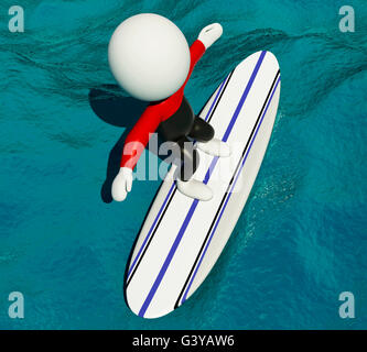 3d renderer image. White people surfing on surfboard and wearing equipment. Sport concept. Stock Photo