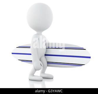 3d renderer image. White people with surfboard. Sport concept. Isolated white background. Stock Photo