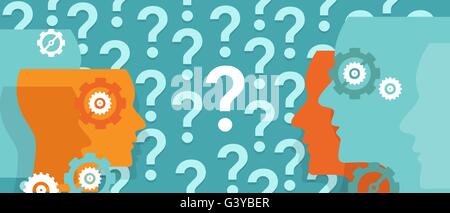 question marks everywhere around head confused team questioning problem Stock Vector