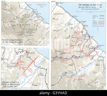 BERNHARDT LINE: Advance 8th Army Nov 1943 to Jan 1944; Sangro 5th Corps 1973 map Stock Photo