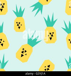 Seamless repeating pattern with pineapples on light blue background. Modern textile, greeting card, poster, wrapping paper desig Stock Vector
