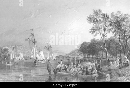 CUMBRIA: Ferry house, Regatta; Windermere Lake (Allom) , antique print 1832 Stock Photo