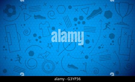 Football championship background. Vector illustration of abstract blue soccer background with different icons Stock Vector