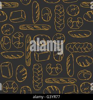 Vector. Bake, Bread mix seamless background. Good for packaging, wrapping paper or other accessories for bakery. Black and beige Stock Vector