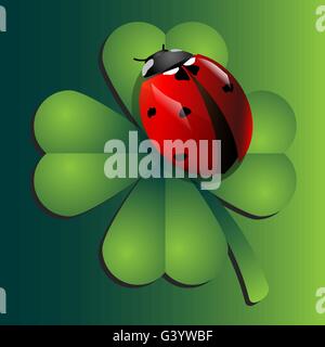 Red adybug on green clover Stock Vector