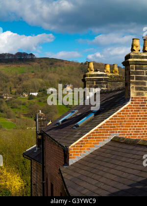 View of houses and River Derwent gorge in Matlock Bath a village in the ...