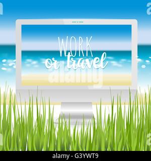 workplace ocean beach Stock Vector