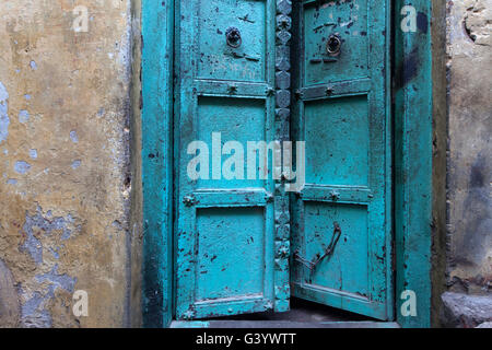 Old painted door in varanasi,India Stock Photo