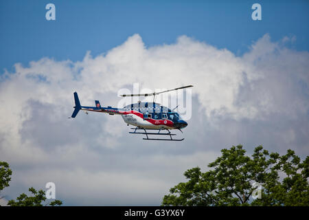 Air Evac Rescue Helicopter flying in low Stock Photo