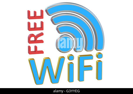 Free Wi-Fi concept, 3D rendering isolated on white background Stock Photo