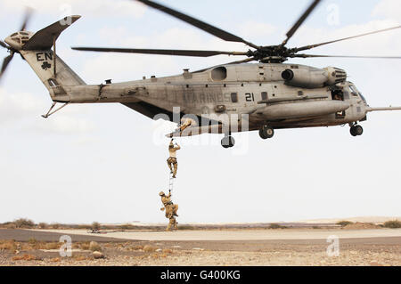 Air Force pararescuemen conduct a combat insertion and extraction exercise in Djibouti, Africa. Stock Photo