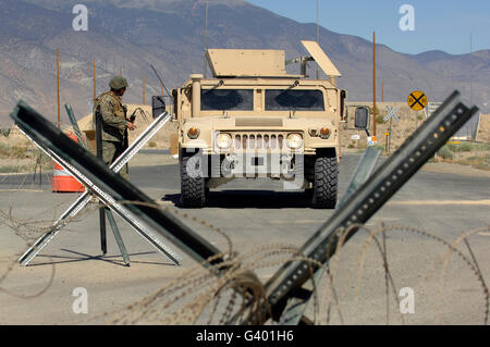 U.S. Marine guards the gate at a training range in Hawthorne, Nevada. Stock Photo