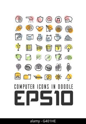 Set vector simple icon in Doodle Stock Vector