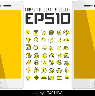 Set vector simple icon in Doodle Stock Vector