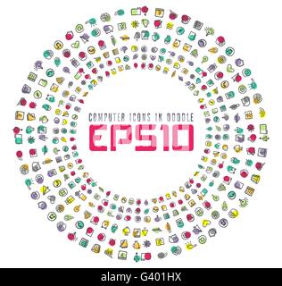 Set vector simple icon in Doodle Stock Vector
