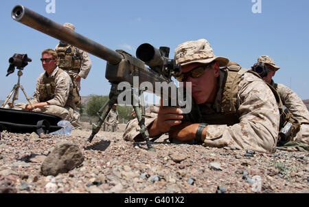 U.S. Marine fires his M40sniper rifle. Stock Photo