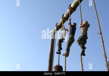 Midshipmen tackle the ropes portion of an obstacle course during Sea Trials. Stock Photo