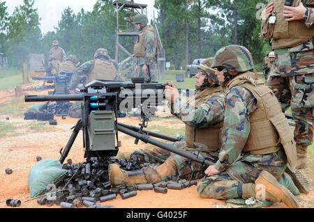 Soldiers operate a MK-19 grenade launcher. Stock Photo