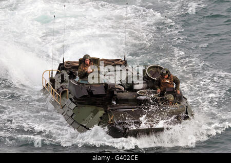 An amphibious assault vehicle approaches the well deck of USS Kearsarge. Stock Photo