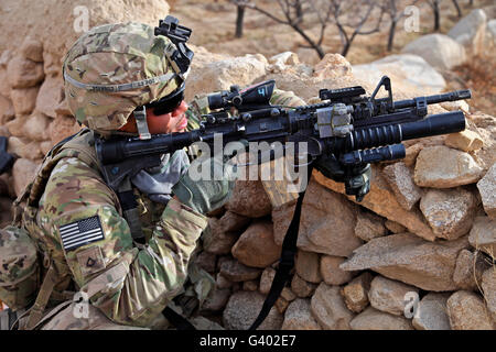 U.S. Army soldier provides security  in Afghanistan. Stock Photo