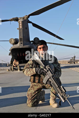 An Afghan National Army soldier provides security. Stock Photo