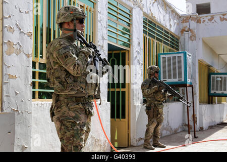 U.S. Army soldiers provide security in Farah City, Afghanistan. Stock Photo