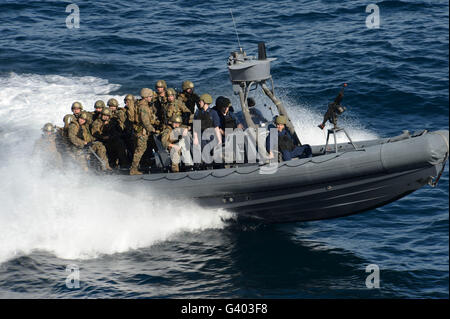 Sailors and Marines participate in a visit, board, search and seizure. Stock Photo
