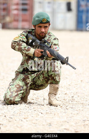 An Afghan National Army soldier provides security. Stock Photo