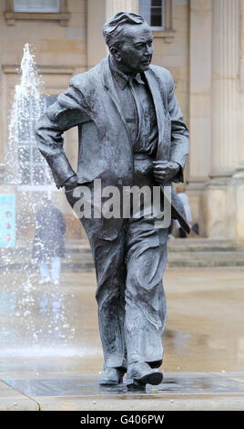 Statue outside Huddersfield  Station of Labour politician and former Prime Minister Harold Wilson who was born in the town