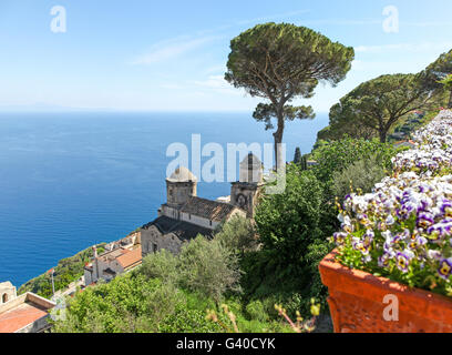 A view of the Amalfi Coast from the formal gardens garden at Villa Rufolo Ravello  Amalfi Coast Italy Europe Stock Photo