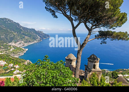 A view of the Amalfi Coast from the formal gardens garden at Villa Rufolo Ravello  Amalfi Coast Italy Europe Stock Photo