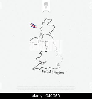 United Kingdom of Great Britain and Northern Ireland outline map over paper texture. vector British map icon on white background Stock Vector