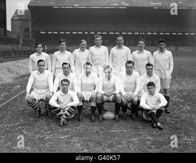 The Probables team, back row, left to right; John Smith (Cambridge), Brian Boobbyer, (Oxford), Chris Winn (Oxford), RC Hawkes (Northampton), Akker Adkins (Coventry), Holmes (Nuneaton), Trevor Smith (Northampton). Middle row, left to right; WI Graham (Coventry), unidentified, Vic Roberts (Penzance and Newlyn), John Kendall-Carpenter (Oxford), Thomas Price (Cheltenham), Gordon Rimmer (Waterloo). Front row, left to right; Edwin Hewitt (Coventry), Martin Regan (Liverpool). Stock Photo