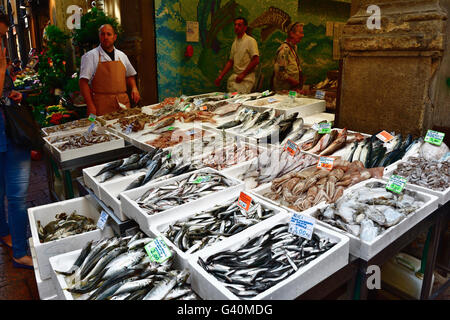 Bologna market, selling fresh fish. Bologna, Emilia-Romagna, Italy, Europe Stock Photo