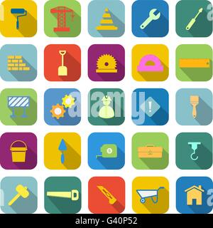 Construction color icons with long shadow on white background Stock Vector