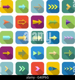 Arrow color icons with long shadow on white background Stock Vector