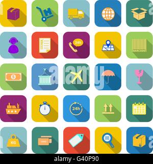 Logistics color icons with long shadow on white background Stock Vector