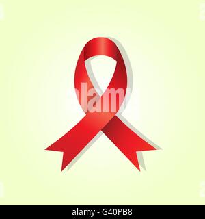 Red awareness ribbon on yellow glow background, stock vector Stock Vector