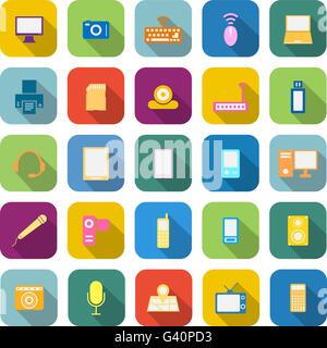 Gadget color icons with long shadow on white background Stock Vector
