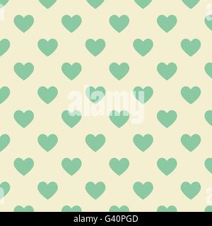 Seamless polka dot yellow pattern with green heart, stock vector Stock Vector
