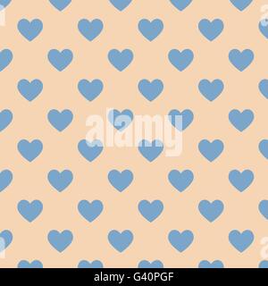 Seamless polka dot brown pattern with blue heart, stock vector Stock Vector