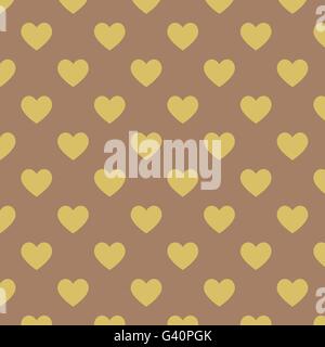 Seamless polka dot dark brown pattern with yellow heart, stock vector Stock Vector