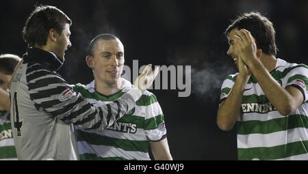 Celtic's (from left) Lukasz Zaluska, Scott Brown and Joe Ledley during the Scottish Cup fourth Round match at Sheilfield Park, Berwick. Stock Photo