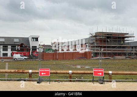 A general view of the site of the former home of Manchester City Football Club, Maine Road. Used by the club from 1923 until 2003 when the club moved to the current City of Manchester Stadium. The site is part of a redevelopment scheme in the local Moss Side area including residential buildings and a school Stock Photo